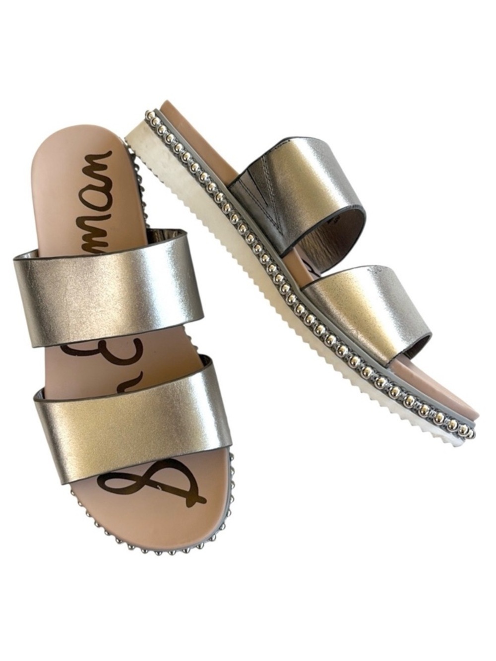 Sam Edelman Leather Asha Studded Sandals Silver Size 6.5